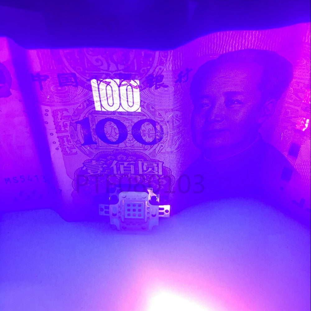 10W UV Lamp 395NM 400NM 405NM 410NM Purple COB LED Bead Light High Power DIY Ultraviolet LED Chip Lamp 8-11V